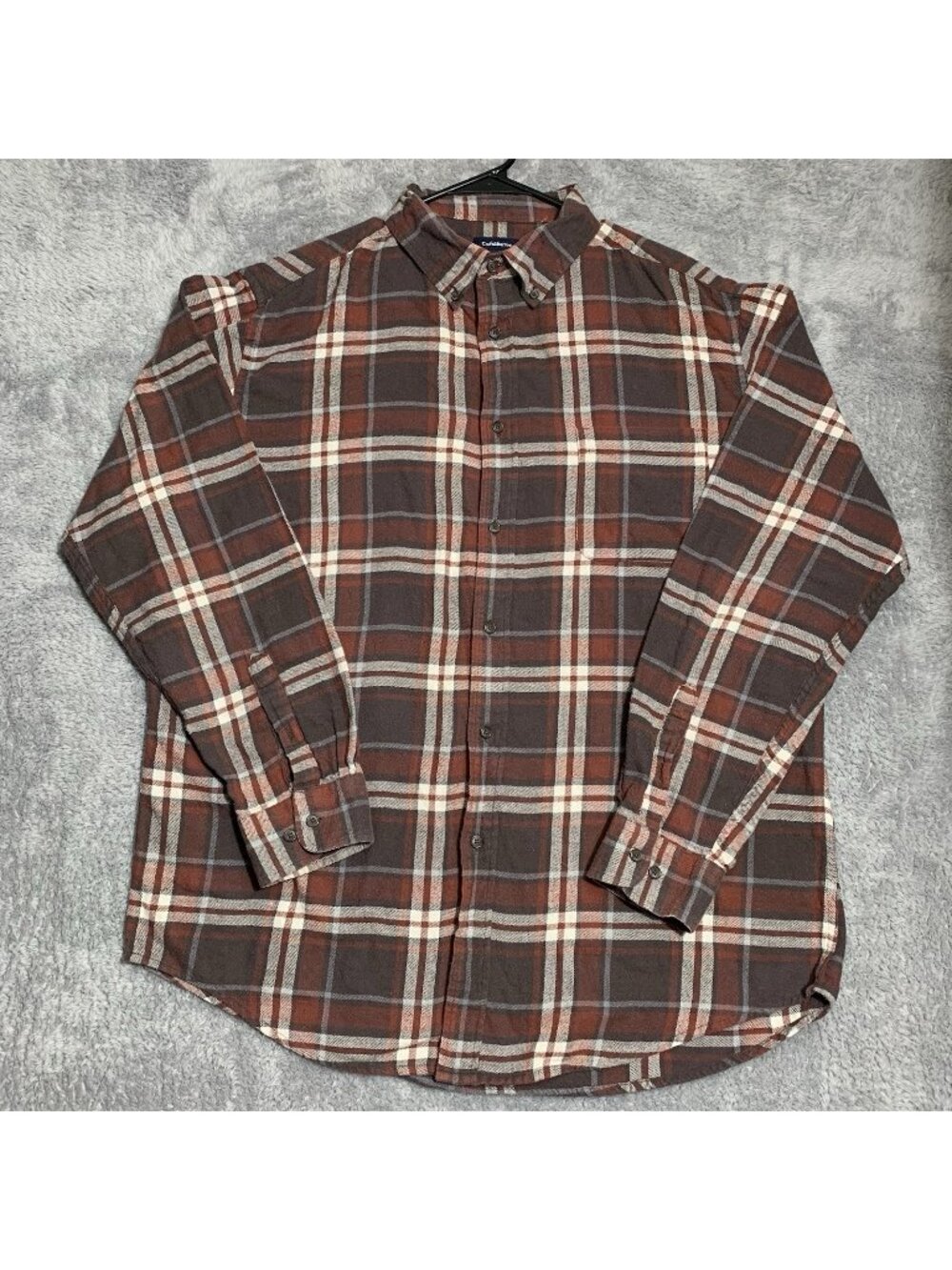 Croft & Barrow Men's Long Sleeve Flannel Button Up Shirt Plaid Size XL Brown